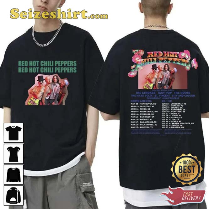 Red Hot Chili Peppers The Strokes Tour 2026 Tee Shirt Red Hot Chili Peppers The Strokes Tour 2026 Tee Shirt