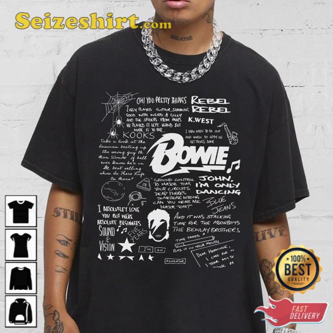 David Bowie Doodle Art Lyric Album Song Music T-Shirt David Bowie Doodle Art Lyric Album Song Music T-Shirt