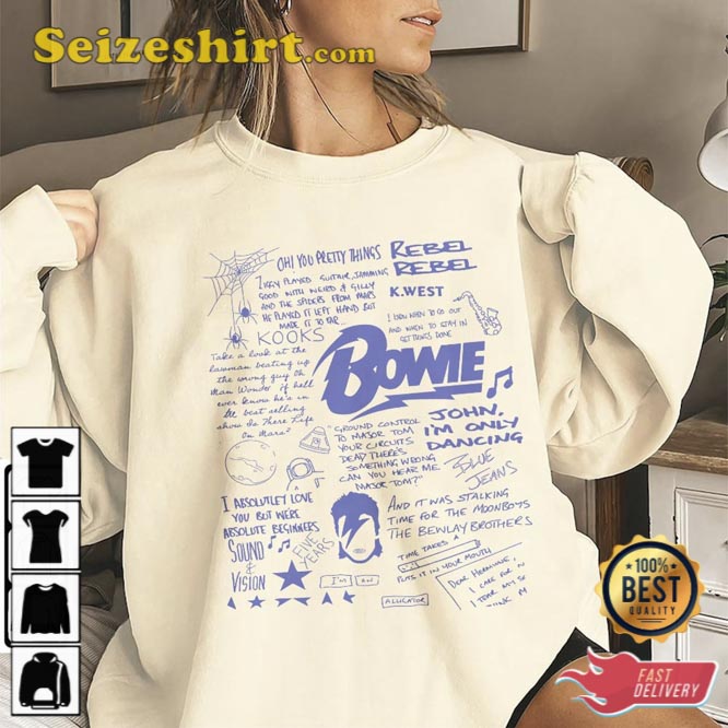 David Bowie Doodle Art Lyric Album Song Music T-Shirt David Bowie Doodle Art Lyric Album Song Music T-Shirt