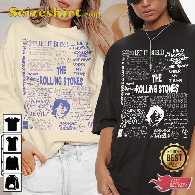 The Rolling Stones Doodle Art Lyric Album Song Music T-Shirt The Rolling Stones Doodle Art Lyric Album Song Music T-Shirt
