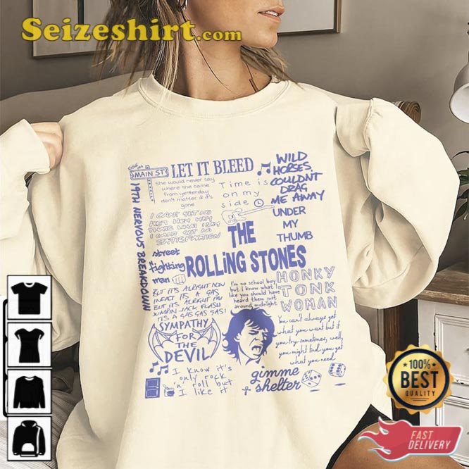 The Rolling Stones Doodle Art Lyric Album Song Music T-Shirt The Rolling Stones Doodle Art Lyric Album Song Music T-Shirt