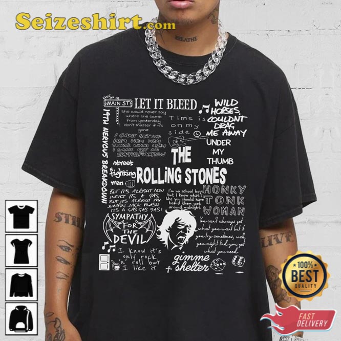 The Rolling Stones Doodle Art Lyric Album Song Music T-Shirt The Rolling Stones Doodle Art Lyric Album Song Music T-Shirt