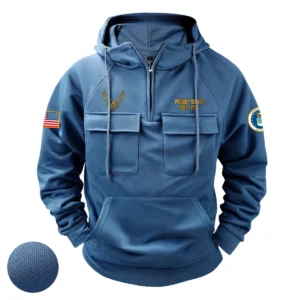 Personalized U.S. Air Force Tactical Quarter Zip Hoodie American Valor Edition Steadfast Valor Gift for U.S. Air Force Veterans Blue