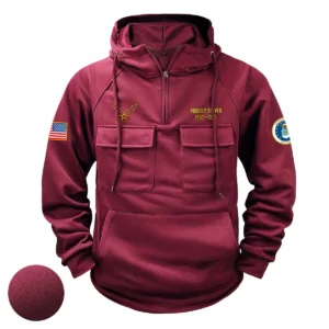 U.S. Air Force Tactical Quarter Zip Hoodie American Valor Edition Personalized Steadfast Service Tribute for U.S. Air Force Veterans Wine Red