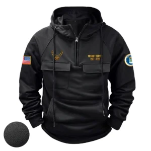 Custom Steadfast Duty U.S. Air Force Tactical Quarter Zip Hoodie American Valor Edition Honoring U.S. Air Force Veterans Black