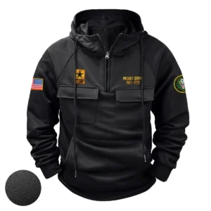 U.S. Army Tactical Quarter Zip Hoodie American Valor Edition Custom Steadfast Pride Salute to U.S. Army Veterans Black