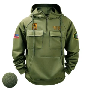 Personalized U.S. Army Tactical Quarter Zip Hoodie American Valor Edition Steadfast Brotherhood Gift for U.S. Army Veterans Army Green