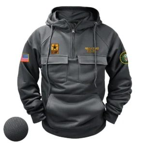 Steadfast Commitment Custom U.S. Army Tactical Quarter Zip Hoodie American Valor Edition for U.S. Army Veterans Gray