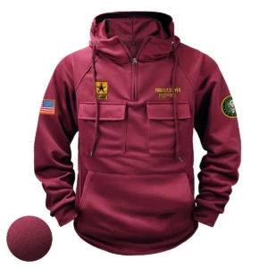 Custom Steadfast Devotion U.S. Army Tactical Quarter Zip Hoodie American Valor Edition Honoring U.S. Army Veterans Wine Red