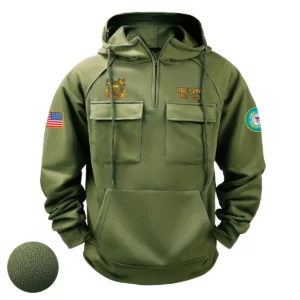 Personalized U.S. Coast Guard Tactical Quarter Zip Hoodie American Valor Edition Celebrating Steadfast Respect for U.S. Coast Guard Veterans Army Green
