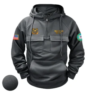 Steadfast Spirit Inspired Custom U.S. Coast Guard Tactical Quarter Zip Hoodie American Valor Edition for U.S. Coast Guard Veterans Gray