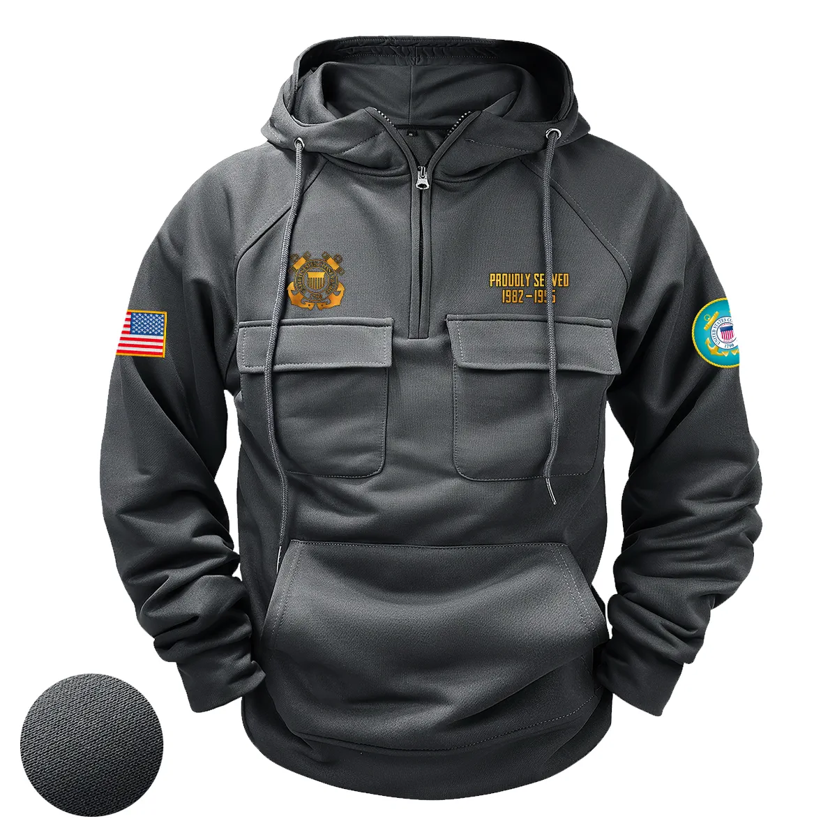 Steadfast Spirit Inspired Custom U.S. Coast Guard Tactical Quarter Zip Hoodie American Valor Edition for U.S. Coast Guard Veterans Gray Steadfast Spirit Inspired Custom U.S. Coast Guard Tactical Quarter Zip Hoodie American Valor Edition for U.S. Coast Guard Veterans Gray