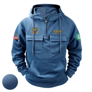 Proud U.S. Coast Guard Veterans Personalized U.S. Coast Guard Tactical Quarter Zip Hoodie American Valor Edition Steadfast Tribute Edition Blue