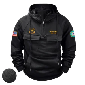 Personalized U.S. Coast Guard Tactical Quarter Zip Hoodie American Valor Edition Steadfast Fortitude Gift for U.S. Coast Guard Veterans Black