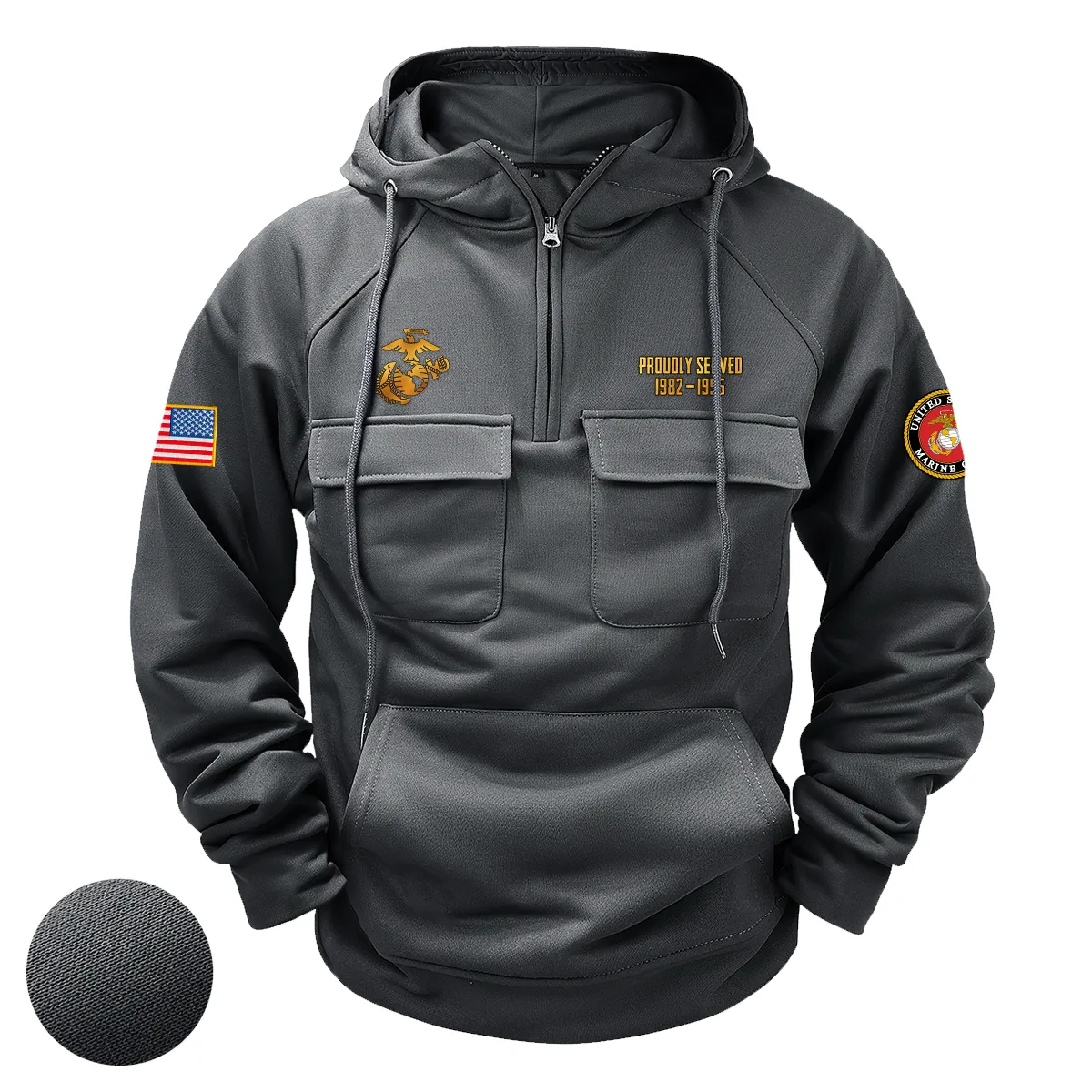 Patriotic Valor Custom U.S. Marine Corps Tactical Quarter Zip Hoodie American Valor Edition for U.S. Marine Corps Veterans Gray Patriotic Valor Custom U.S. Marine Corps Tactical Quarter Zip Hoodie American Valor Edition for U.S. Marine Corps Veterans Gray