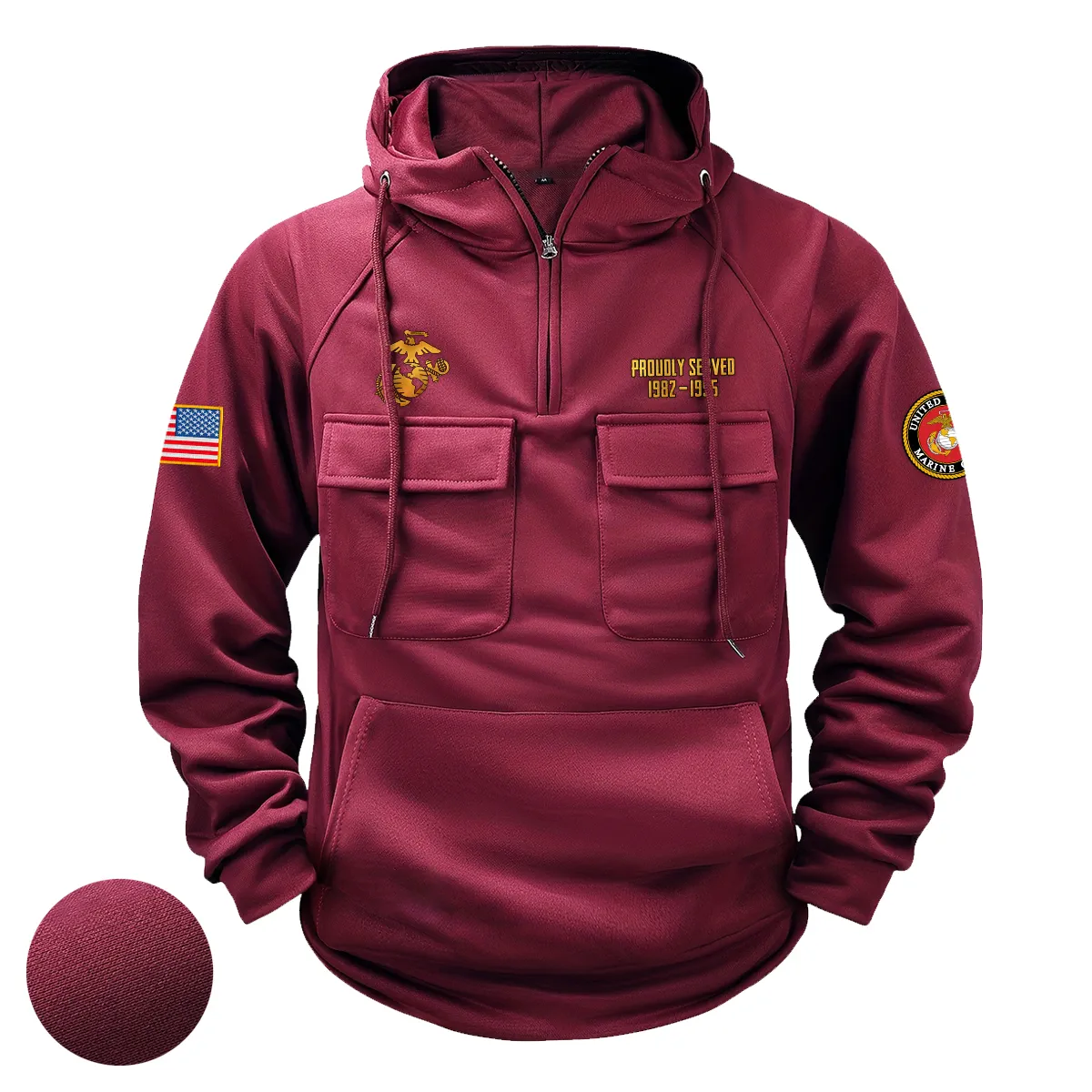Custom Patriotic Service U.S. Marine Corps Tactical Quarter Zip Hoodie American Valor Edition Honoring U.S. Marine Corps Veterans Wine Red Custom Patriotic Service U.S. Marine Corps Tactical Quarter Zip Hoodie American Valor Edition Honoring U.S. Marine Corps Veterans Wine Red