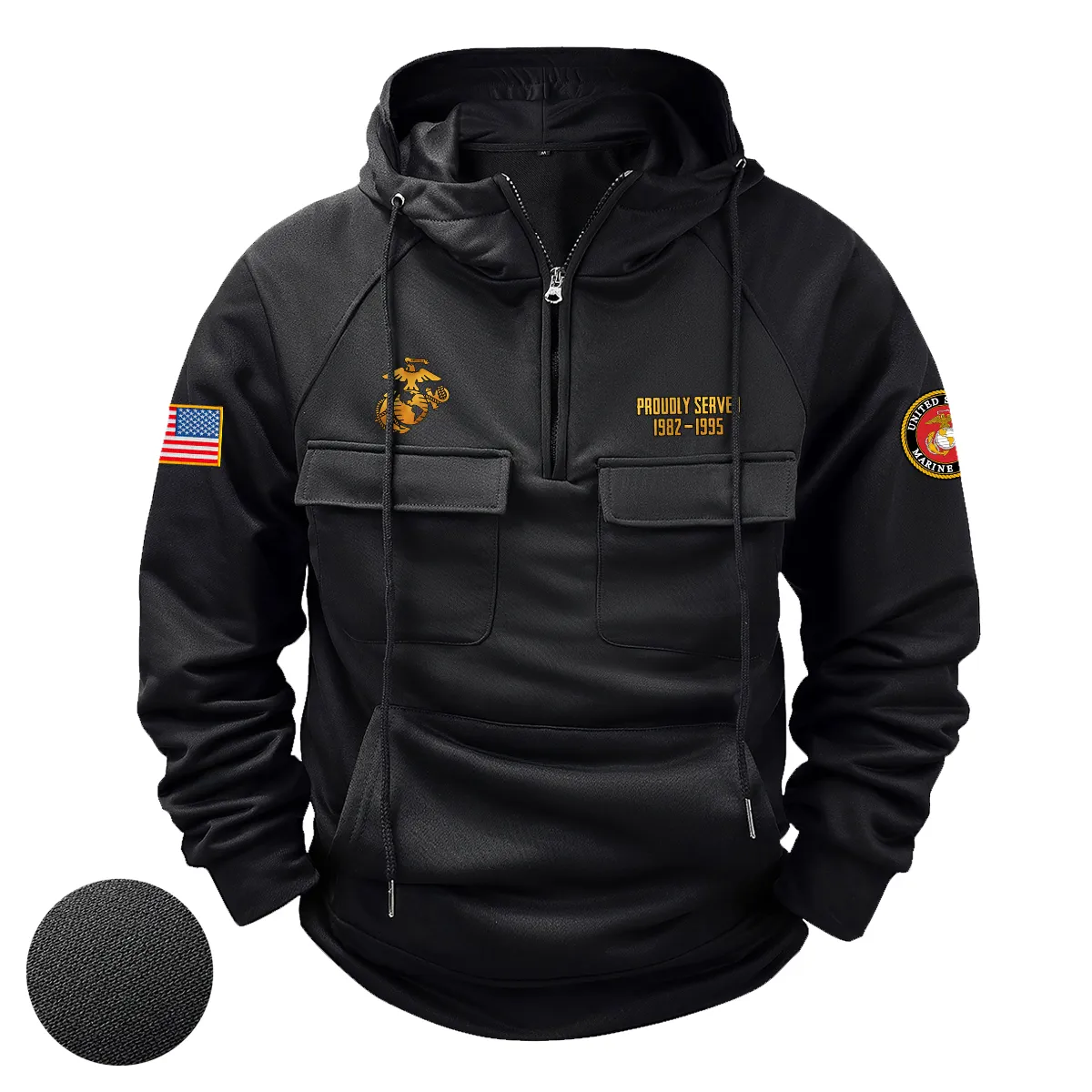 Patriotic Duty Edition Personalized U.S. Marine Corps Tactical Quarter Zip Hoodie American Valor Edition for U.S. Marine Corps Veterans Black Patriotic Duty Edition Personalized U.S. Marine Corps Tactical Quarter Zip Hoodie American Valor Edition for U.S. Marine Corps Veterans Black