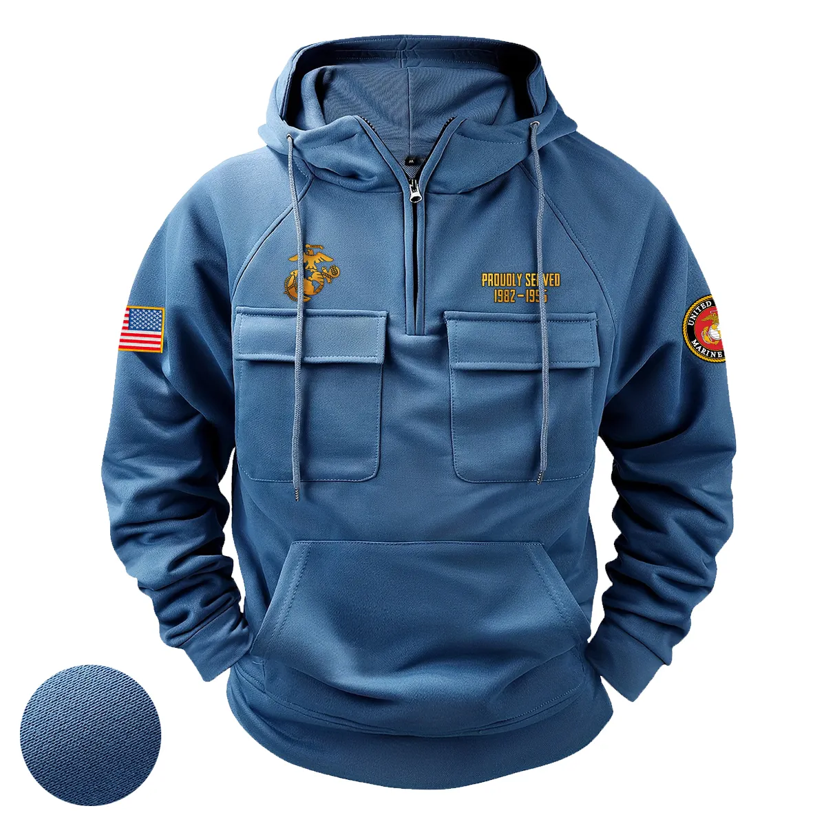 Personalized U.S. Marine Corps Tactical Quarter Zip Hoodie American Valor Edition Celebrating Patriotic Freedom for U.S. Marine Corps Veterans Blue Personalized U.S. Marine Corps Tactical Quarter Zip Hoodie American Valor Edition Celebrating Patriotic Freedom for U.S. Marine Corps Veterans Blue