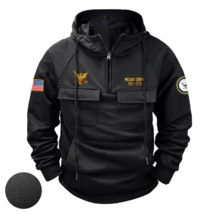 Proud U.S. Navy Veterans Personalized U.S. Navy Tactical Quarter Zip Hoodie American Valor Edition Patriotic Sacrifice Edition Black