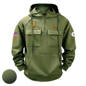 U.S. Navy Tactical Quarter Zip Hoodie American Valor Edition Custom Patriotic Strength Salute to U.S. Navy Veterans Army Green
