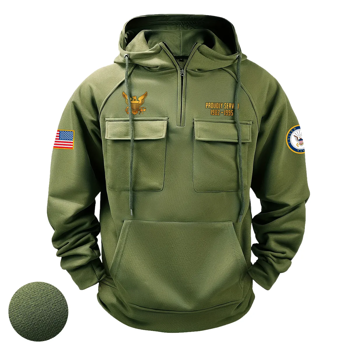 U.S. Navy Tactical Quarter Zip Hoodie American Valor Edition Custom Patriotic Strength Salute to U.S. Navy Veterans Army Green U.S. Navy Tactical Quarter Zip Hoodie American Valor Edition Custom Patriotic Strength Salute to U.S. Navy Veterans Army Green