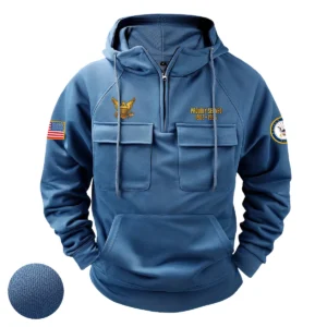 Patriotic Brotherhood Custom U.S. Navy Tactical Quarter Zip Hoodie American Valor Edition for U.S. Navy Veterans Blue