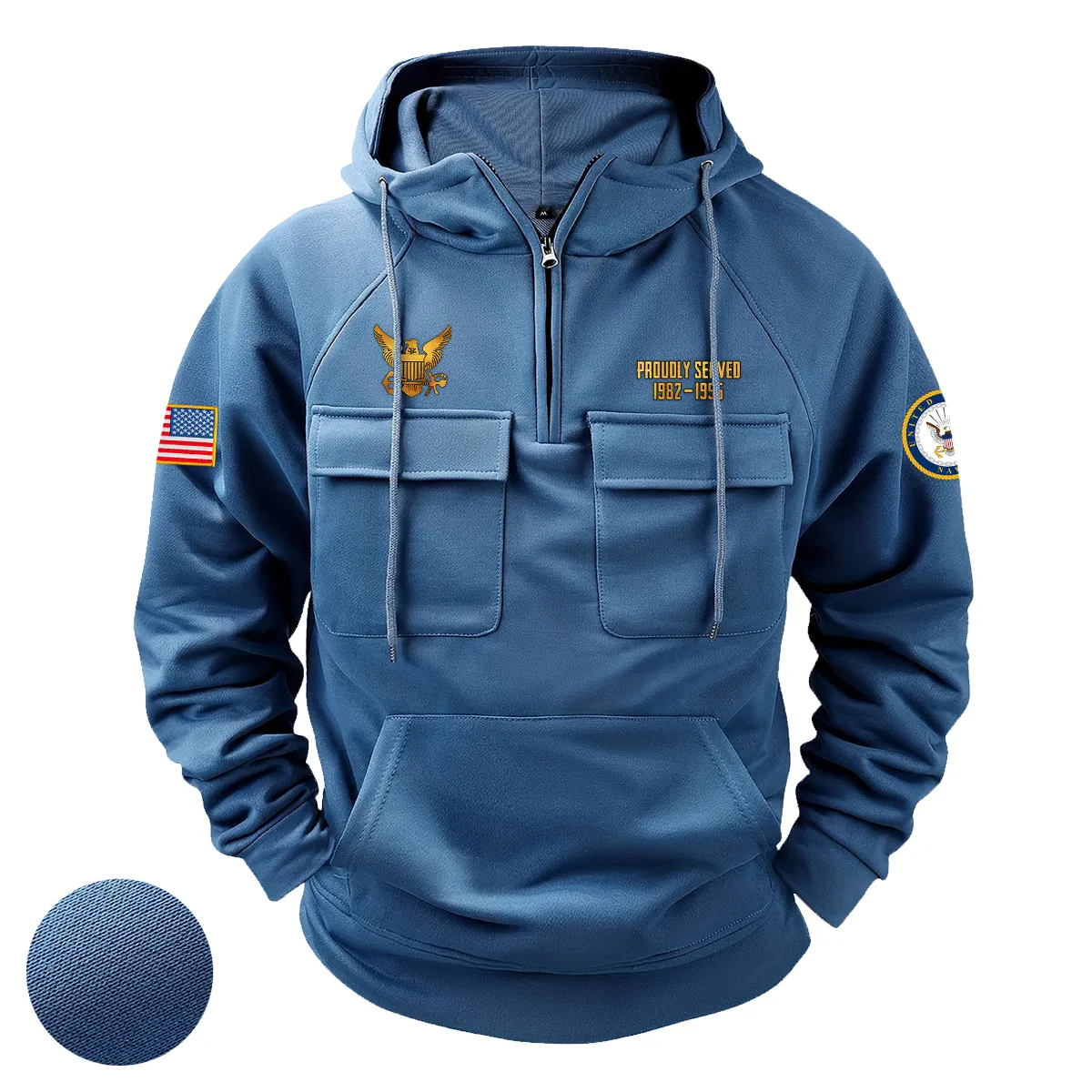 Patriotic Brotherhood Custom U.S. Navy Tactical Quarter Zip Hoodie American Valor Edition for U.S. Navy Veterans Blue Patriotic Brotherhood Custom U.S. Navy Tactical Quarter Zip Hoodie American Valor Edition for U.S. Navy Veterans Blue