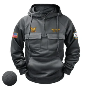 U.S. Navy Tactical Quarter Zip Hoodie American Valor Edition Personalized Patriotic Commitment Tribute for U.S. Navy Veterans Gray