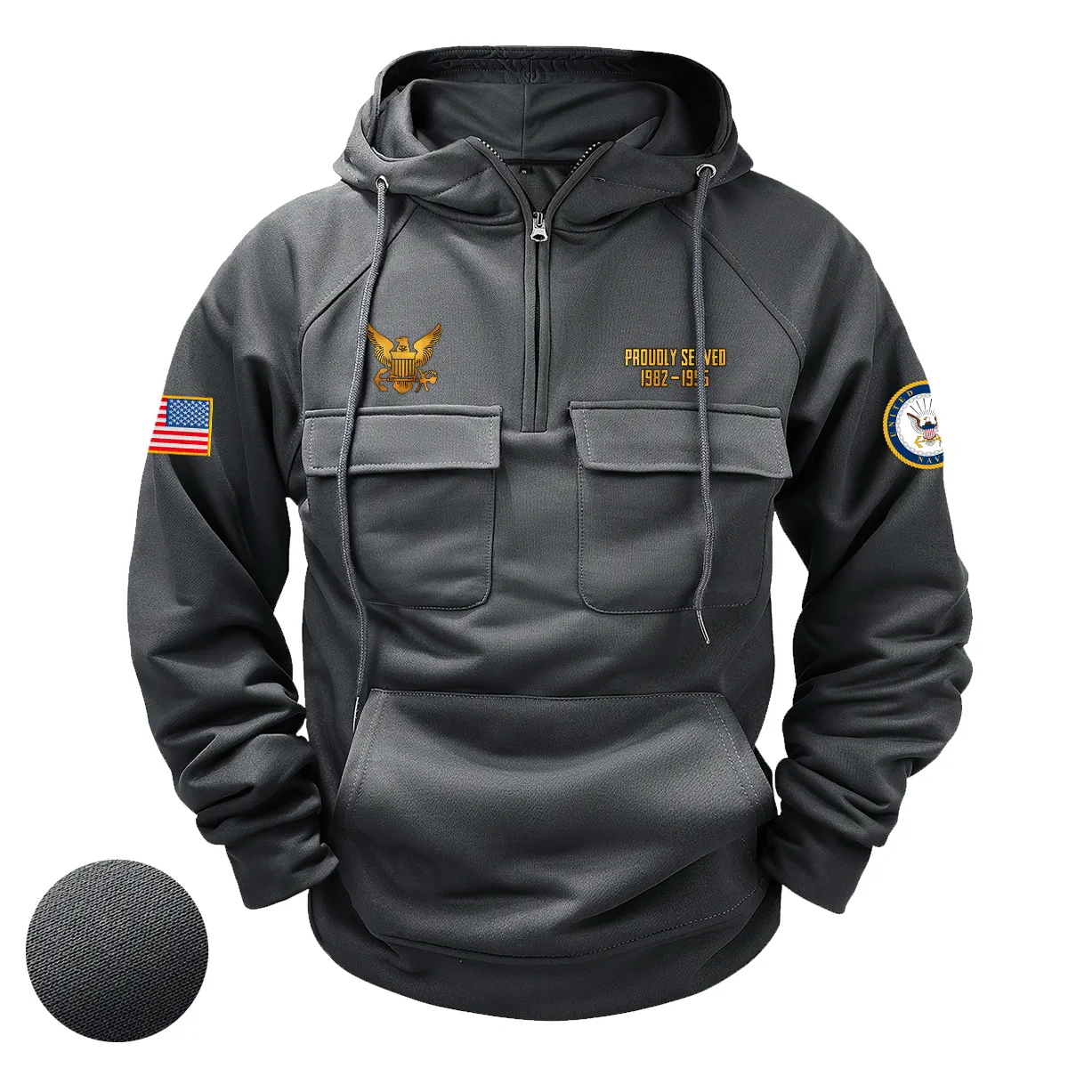 U.S. Navy Tactical Quarter Zip Hoodie American Valor Edition Personalized Patriotic Commitment Tribute for U.S. Navy Veterans Gray U.S. Navy Tactical Quarter Zip Hoodie American Valor Edition Personalized Patriotic Commitment Tribute for U.S. Navy Veterans Gray