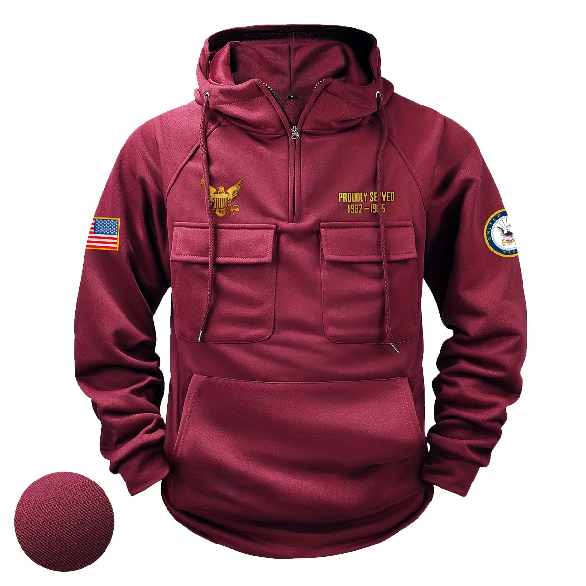 Patriotic Devotion Edition Personalized U.S. Navy Tactical Quarter Zip Hoodie American Valor Edition for U.S. Navy Veterans Wine Red Patriotic Devotion Edition Personalized U.S. Navy Tactical Quarter Zip Hoodie American Valor Edition for U.S. Navy Veterans Wine Red