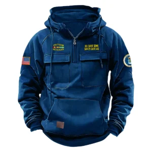 Proud Vietnam Veterans Personalized Vietnam Veteran U.S. Air Force Tactical Quarter Zip Hoodie Patriotic Spirit Edition Dark Blue