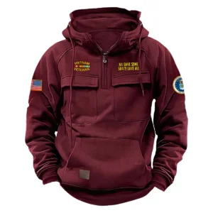 Vietnam Veteran U.S. Air Force Tactical Quarter Zip Hoodie Personalized Fearless Valor Tribute for Vietnam Veterans Wine Red