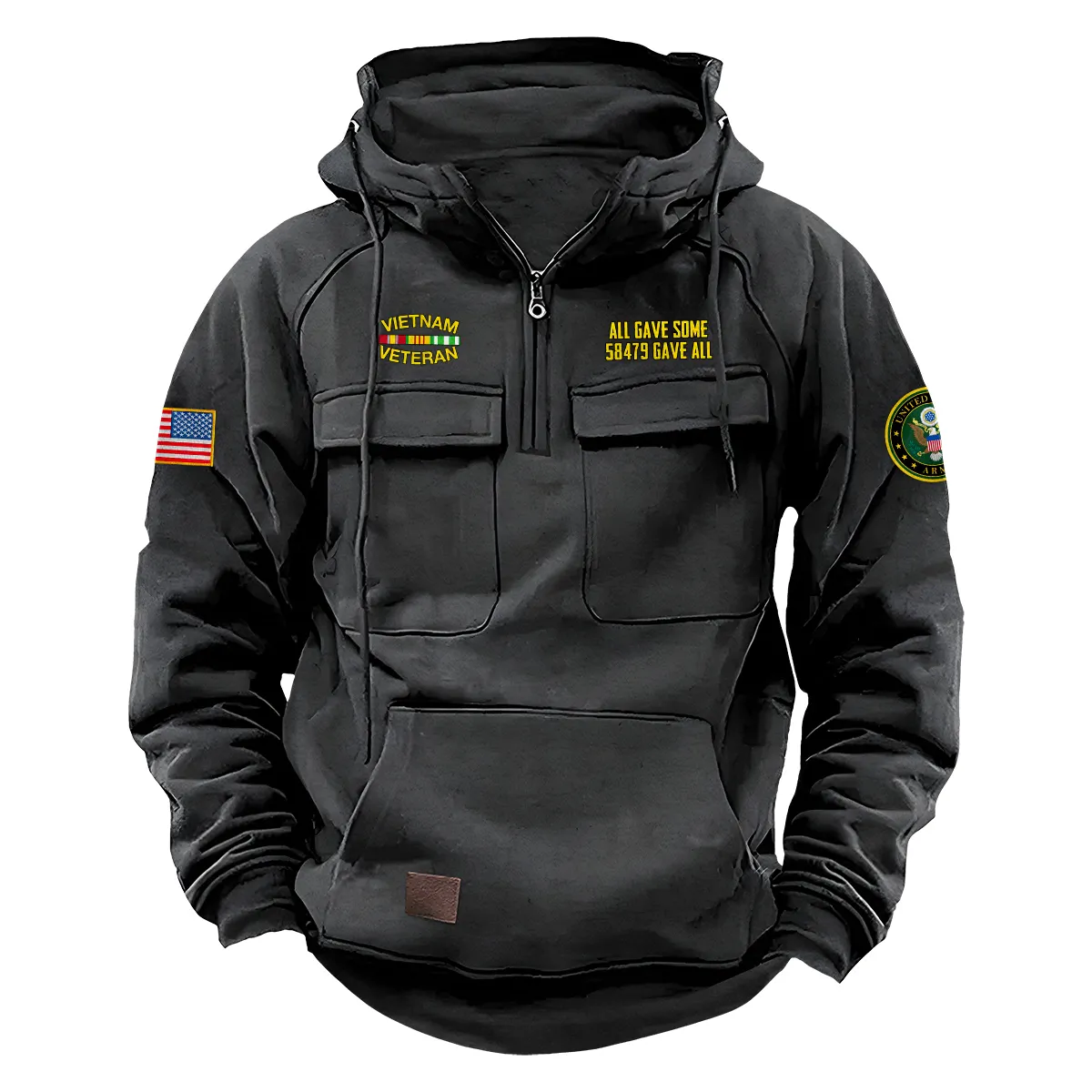 Fearless Freedom Inspired Custom Vietnam Veteran U.S. Army Tactical Quarter Zip Hoodie for Vietnam Veterans Gray Fearless Freedom Inspired Custom Vietnam Veteran U.S. Army Tactical Quarter Zip Hoodie for Vietnam Veterans Gray
