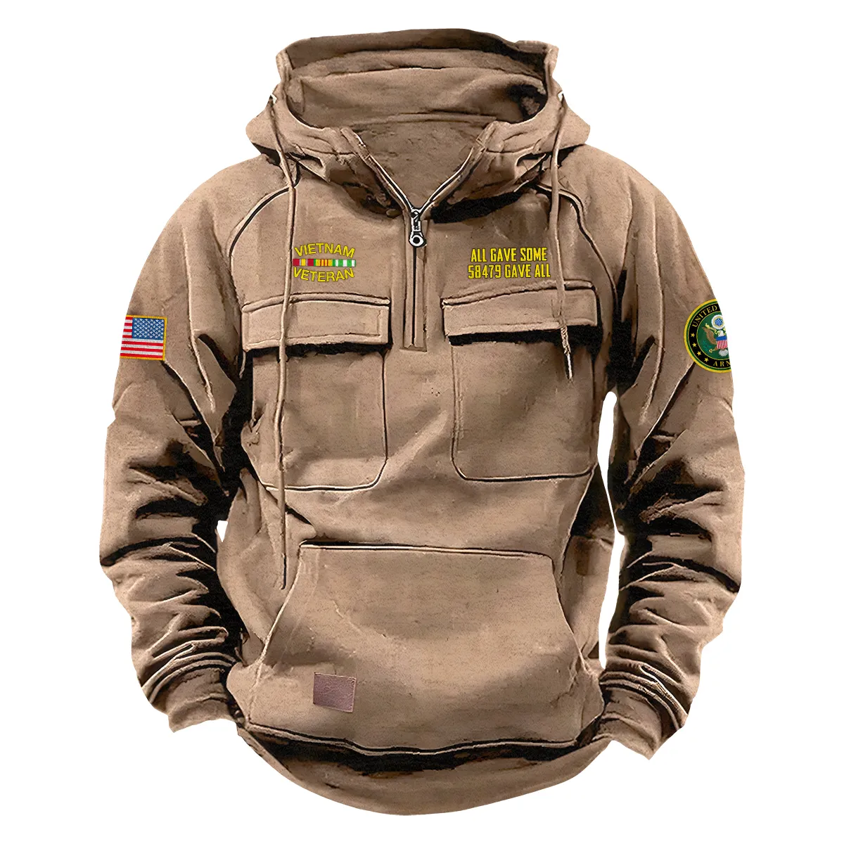 Proud Vietnam Veterans Personalized Vietnam Veteran U.S. Army Tactical Quarter Zip Hoodie Fearless Courage Edition Khaki Proud Vietnam Veterans Personalized Vietnam Veteran U.S. Army Tactical Quarter Zip Hoodie Fearless Courage Edition Khaki