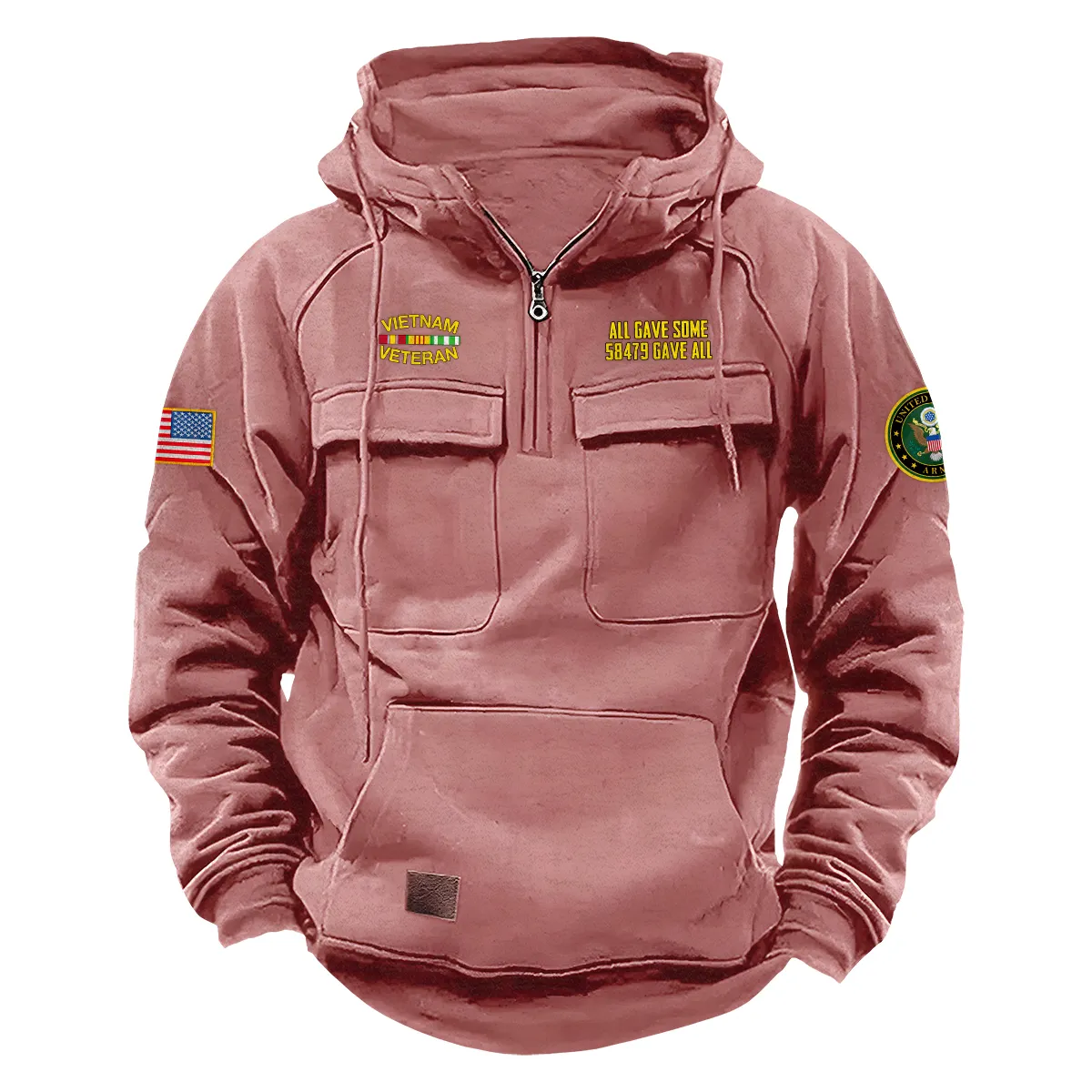 Vietnam Veteran U.S. Army Tactical Quarter Zip Hoodie Custom Fearless Sacrifice Salute to Vietnam Veterans Pink Vietnam Veteran U.S. Army Tactical Quarter Zip Hoodie Custom Fearless Sacrifice Salute to Vietnam Veterans Pink