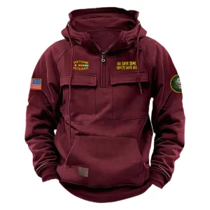 Personalized Vietnam Veteran U.S. Army Tactical Quarter Zip Hoodie Fearless Strength Gift for Vietnam Veterans Wine Red