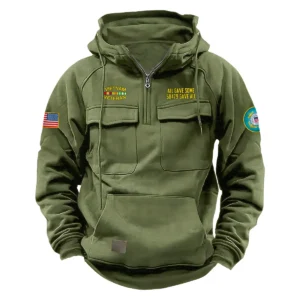 Vietnam Veterans Fearless Devotion Custom Vietnam Veteran U.S. Coast Guard Tactical Quarter Zip Hoodie Army Green