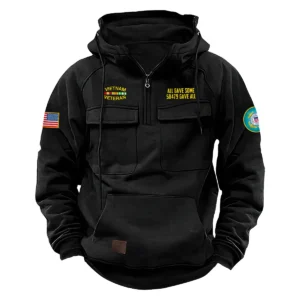 Proud Vietnam Veterans Personalized Vietnam Veteran U.S. Coast Guard Tactical Quarter Zip Hoodie Fearless Respect Edition Black