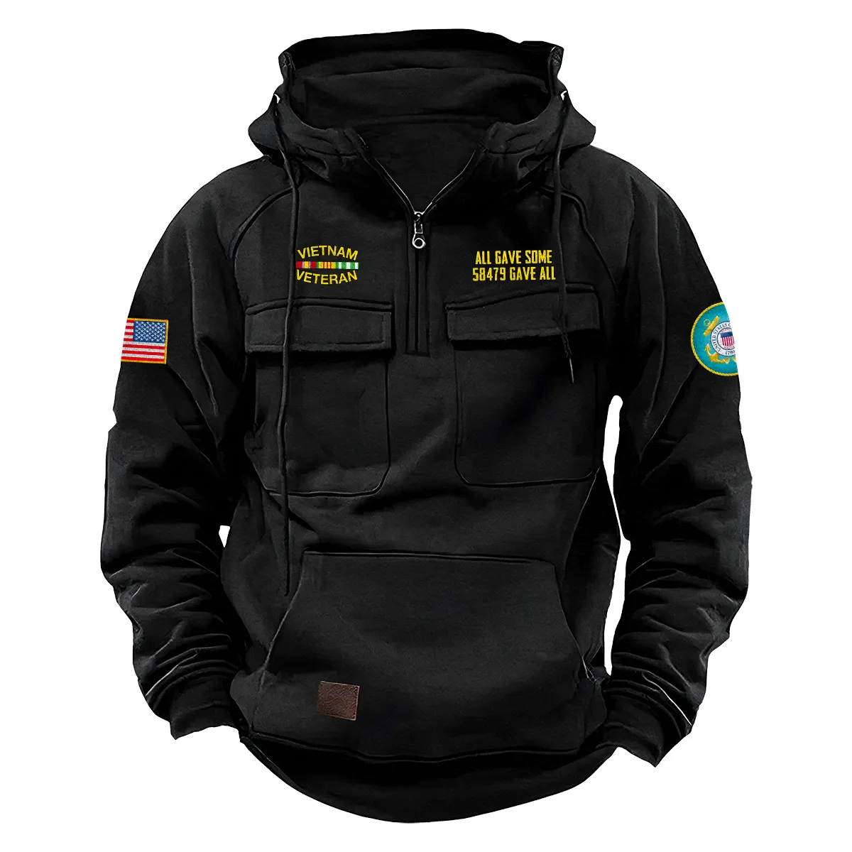 Proud Vietnam Veterans Personalized Vietnam Veteran U.S. Coast Guard Tactical Quarter Zip Hoodie Fearless Respect Edition Black Proud Vietnam Veterans Personalized Vietnam Veteran U.S. Coast Guard Tactical Quarter Zip Hoodie Fearless Respect Edition Black