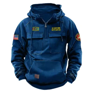 Vietnam Veteran U.S. Marine Corps Tactical Quarter Zip Hoodie Custom Fearless Spirit Salute to Vietnam Veterans Dark Blue