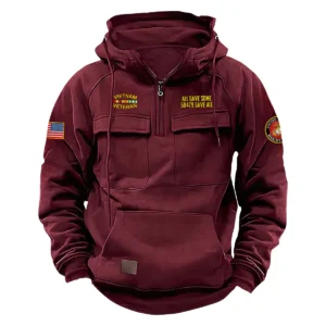 Personalized Vietnam Veteran U.S. Marine Corps Tactical Quarter Zip Hoodie Fearless Tribute Gift for Vietnam Veterans Wine Red