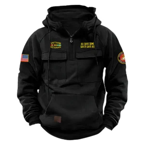 Fearless Loyalty Custom Vietnam Veteran U.S. Marine Corps Tactical Quarter Zip Hoodie for Vietnam Veterans Black