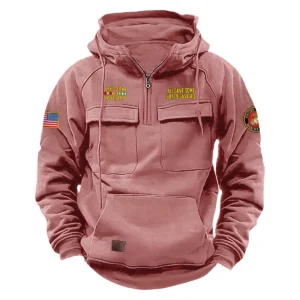 Custom Honorable Valor Vietnam Veteran U.S. Marine Corps Tactical Quarter Zip Hoodie Honoring Vietnam Veterans Pink