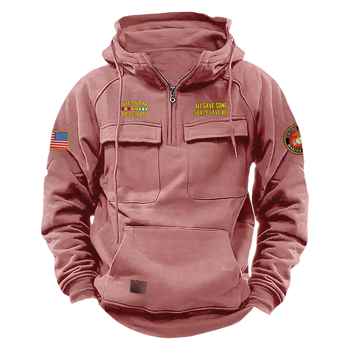 Custom Honorable Valor Vietnam Veteran U.S. Marine Corps Tactical Quarter Zip Hoodie Honoring Vietnam Veterans Pink Custom Honorable Valor Vietnam Veteran U.S. Marine Corps Tactical Quarter Zip Hoodie Honoring Vietnam Veterans Pink