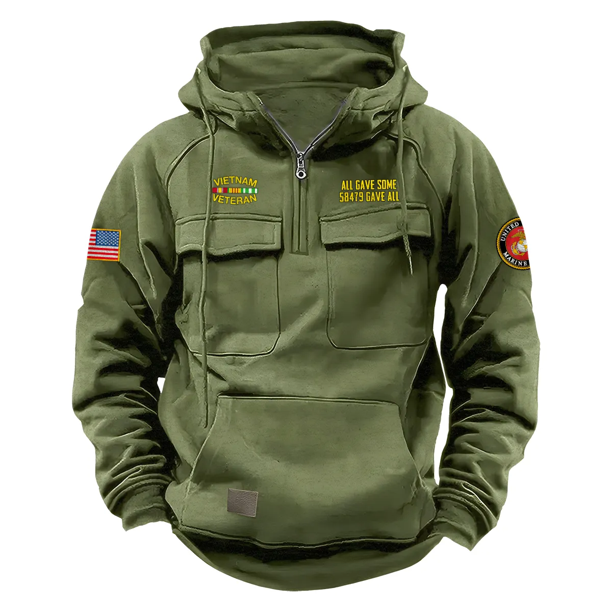 Honorable Honor Edition Personalized Vietnam Veteran U.S. Marine Corps Tactical Quarter Zip Hoodie for Vietnam Veterans Army Green Honorable Honor Edition Personalized Vietnam Veteran U.S. Marine Corps Tactical Quarter Zip Hoodie for Vietnam Veterans Army Green