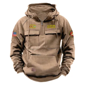 Personalized Vietnam Veteran U.S. Marine Corps Tactical Quarter Zip Hoodie Celebrating Honorable Duty for Vietnam Veterans Khaki