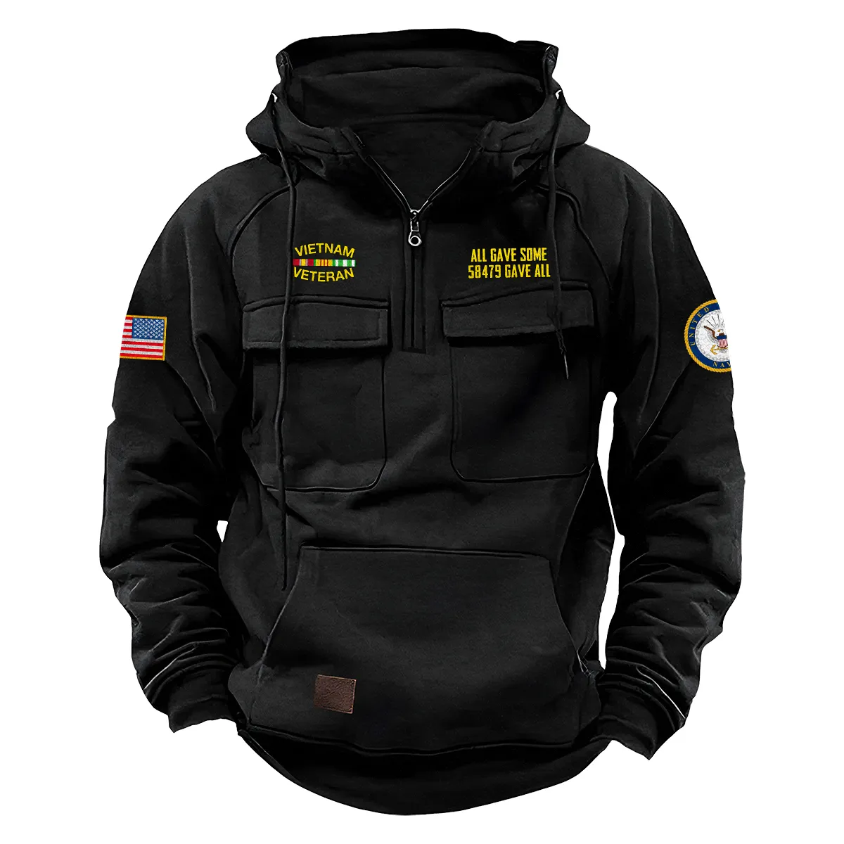 Honorable Legacy Inspired Custom Vietnam Veteran U.S. Navy Tactical Quarter Zip Hoodie for Vietnam Veterans Black Honorable Legacy Inspired Custom Vietnam Veteran U.S. Navy Tactical Quarter Zip Hoodie for Vietnam Veterans Black