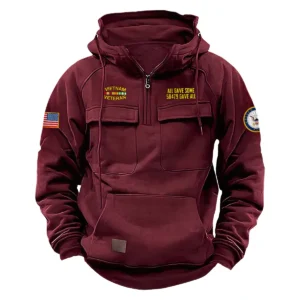 Vietnam Veteran U.S. Navy Tactical Quarter Zip Hoodie Custom Honorable Courage Salute to Vietnam Veterans Wine Red