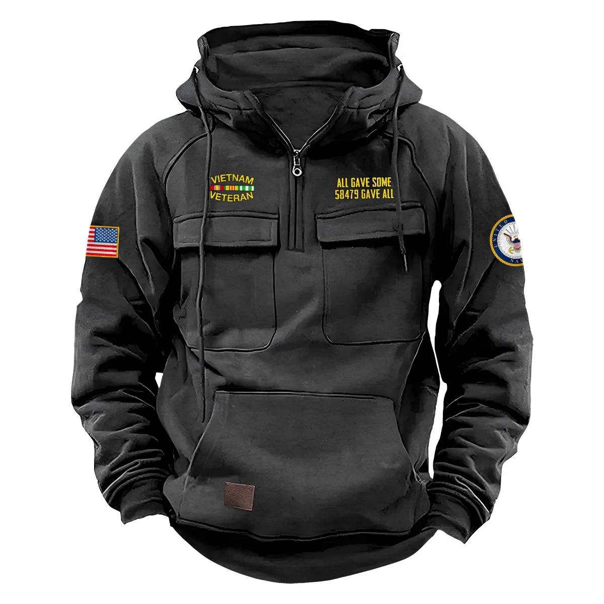 Personalized Vietnam Veteran U.S. Navy Tactical Quarter Zip Hoodie Honorable Sacrifice Gift for Vietnam Veterans Gray Personalized Vietnam Veteran U.S. Navy Tactical Quarter Zip Hoodie Honorable Sacrifice Gift for Vietnam Veterans Gray