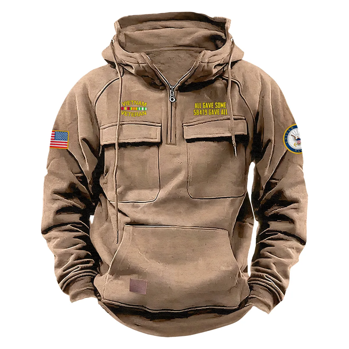 Honorable Strength Custom Vietnam Veteran U.S. Navy Tactical Quarter Zip Hoodie for Vietnam Veterans Khaki Honorable Strength Custom Vietnam Veteran U.S. Navy Tactical Quarter Zip Hoodie for Vietnam Veterans Khaki